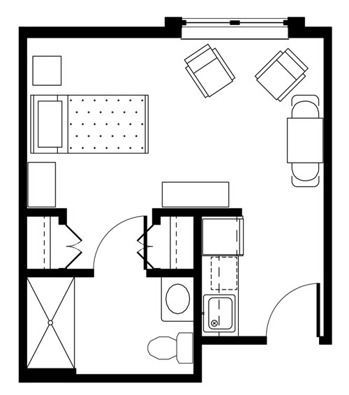 Studio furnished layout